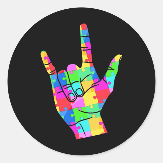 Sticker Rond Langue des signes de sensibilisation sur l'autisme (Devant)