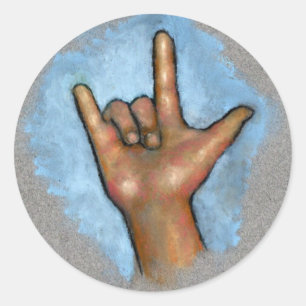 Sticker Rond Langue Des Signes : Je T'Aime : Main Dans Pastel