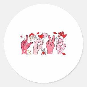 Sticker Rond Langue des signes mignonne Valentines Coeur Mains 