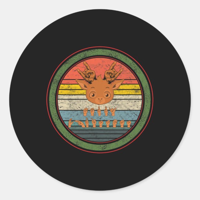 Sticker Rond Langue Sourds Reindeer de Noël Sourds Asl Lauréats (Devant)