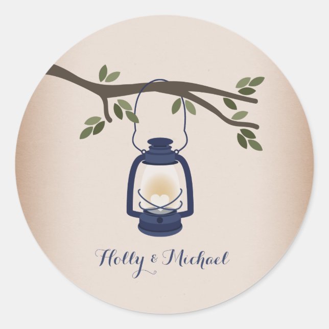 Sticker Rond Lanterne de camping bleu inspirée par Cardstock (Devant)