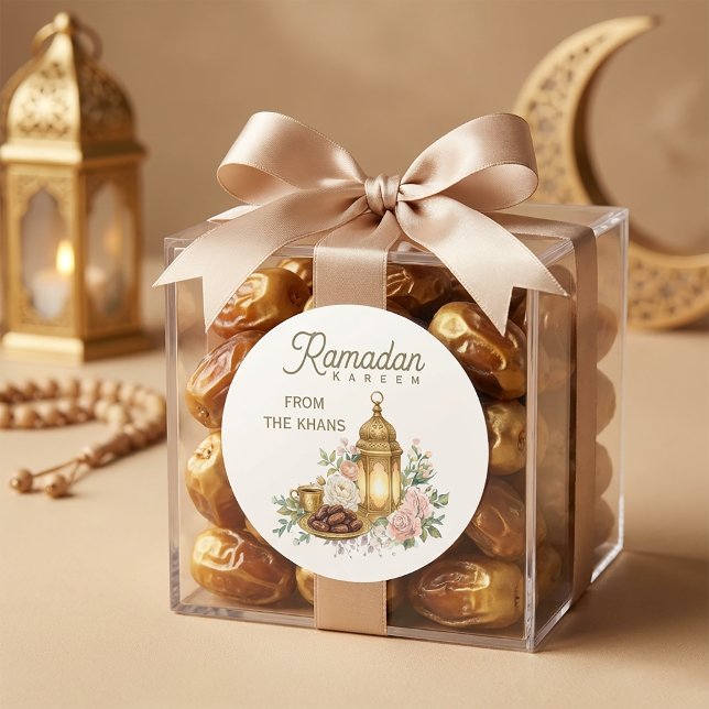 Sticker Rond Lanterne florale Ramadan Kareem (#RamadanKareem #EidMubarak #RamadanDecor #IslamicDesign #RamadanSticker #EidGifts #MuslimArt #Ramada)
