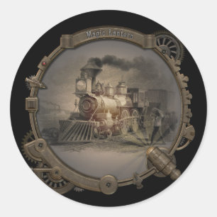 Sticker Rond Lanterne magique - cadre de style de Steampunk