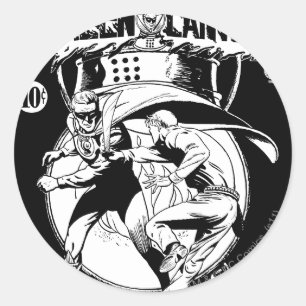 Sticker Rond Lanterne verte avec cape en combat, noir et blanc