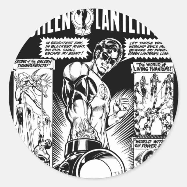 Sticker Rond Lanterne verte - Bande dessinée verte, noir et bla (Devant)