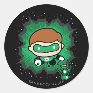 Sticker Rond Lanterne verte de Chibi qui traverse l'espace