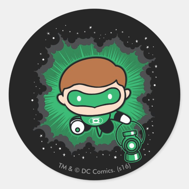 Sticker Rond Lanterne verte de Chibi qui traverse l'espace (Devant)
