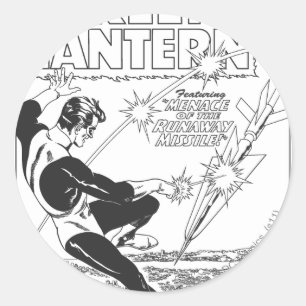 Sticker Rond Lanterne Verte - missile Runaway, noir et blanc