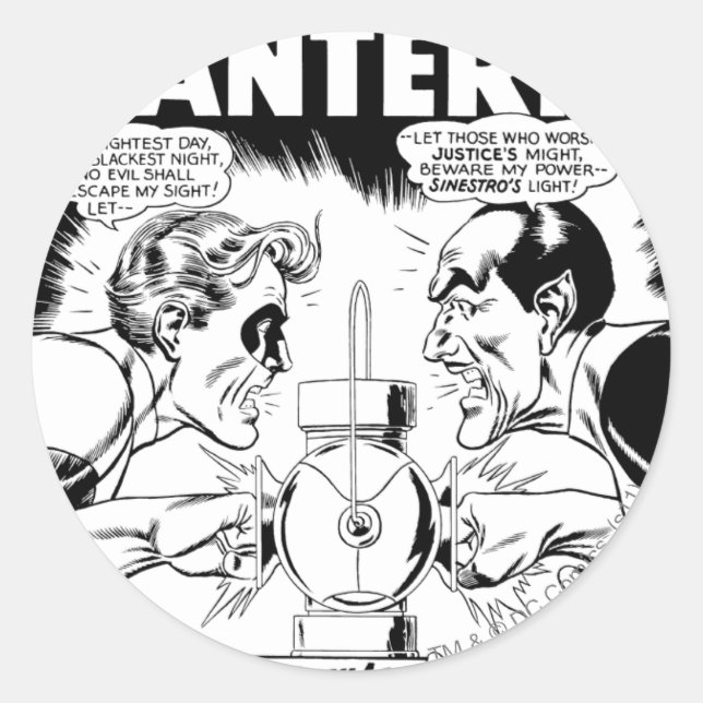 Sticker Rond Lanterne verte vs Sinestro, noir et blanc (Devant)