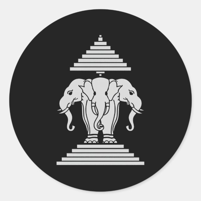 Sticker Rond Laos 3 Elephant Dirigé Erawan Lao (Devant)