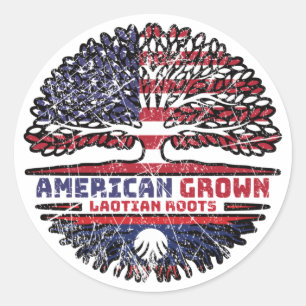 Sticker Rond Laos Laotian US American États-Unis Tree