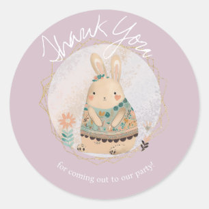 Sticker Rond Lapin à l'aquarelle Fleur Easter Anniversaire Merc