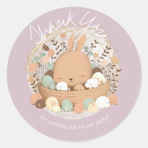Sticker Rond Lapin à l'aquarelle Pâques Bohème Anniversaire  Me