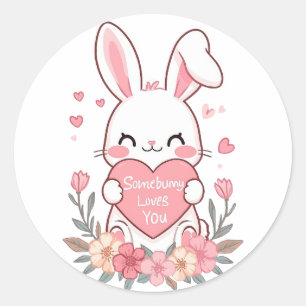 Sticker Rond Lapin adorable avec un coeur d'amour