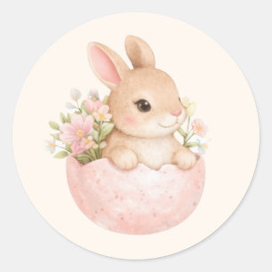 Sticker Rond Lapin adorable dans une coquille d'oeuf Aquarelle 