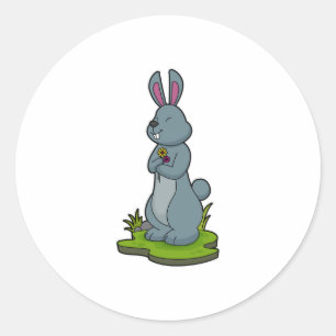 Sticker Rond Lapin aux fleurs
