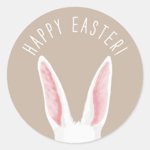 Sticker Rond Lapin aux oreilles blanches en aquarelle Joyeuses