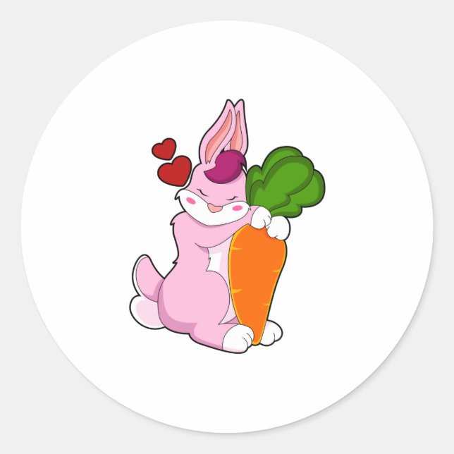 Sticker Rond Lapin avec carotte et coeur (Devant)