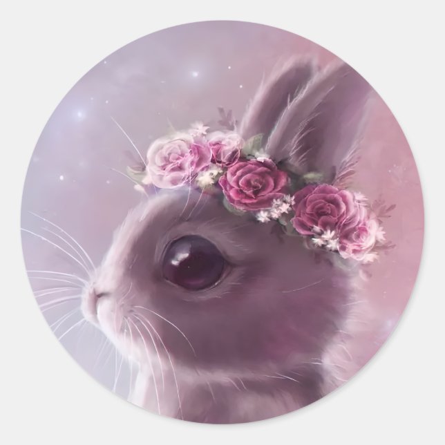 Sticker Rond Lapin avec couronne de fleurs (Devant)