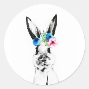 Sticker Rond Lapin avec des fleurs