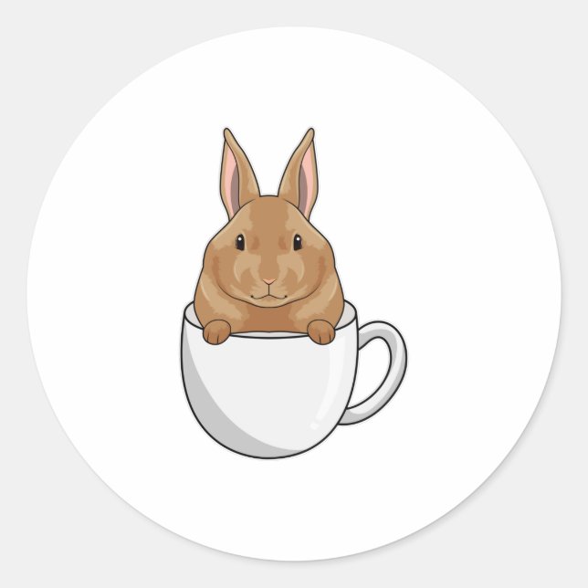 Sticker Rond Lapin avec la coupe de café (Devant)