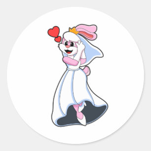 Sticker Rond Lapin avec robe Mariage & Couronne