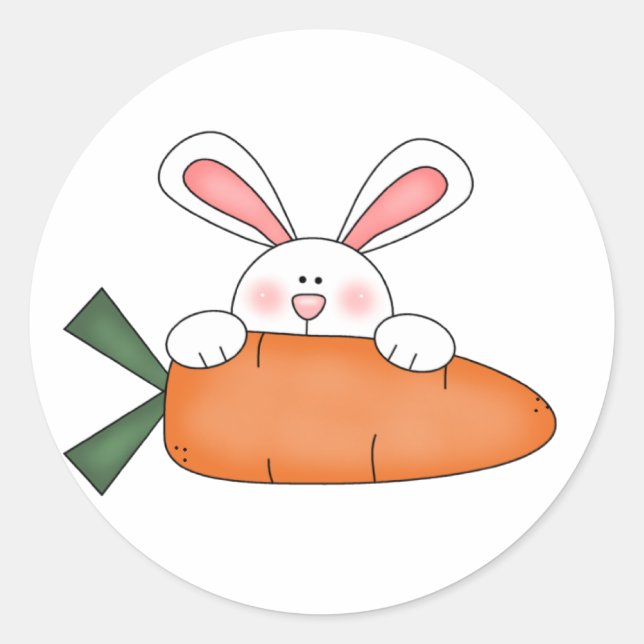 Sticker Rond Lapin Avec T-shirts en carottes et cadeaux (Devant)