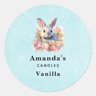 Sticker Rond Lapin avec une guirlande de roses Mignon
