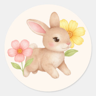 Sticker Rond Lapin Bébé Mignon aux Joues Roses