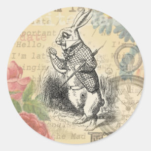 Sticker Rond Lapin Blanc Aventures d'Alice au Pays des Merveill