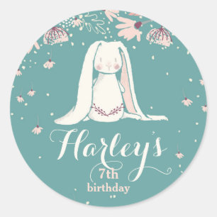 Sticker Rond Lapin blanc & Fleurs   ANNIVERSAIRE DE ENFANT