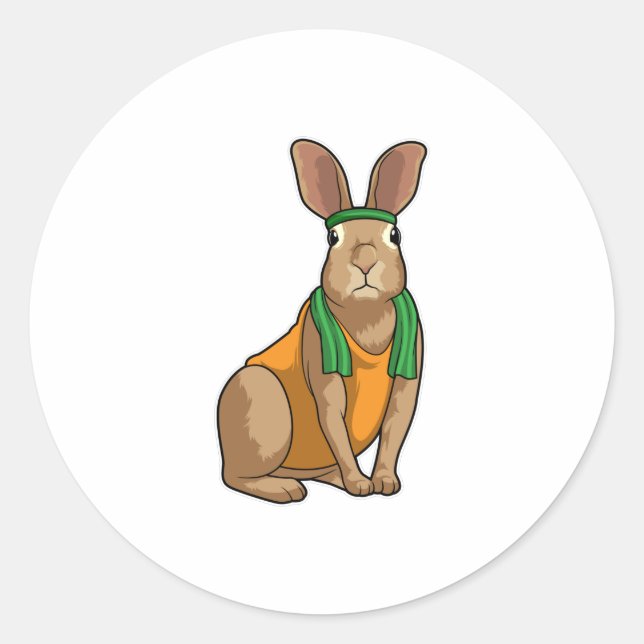 Sticker Rond Lapin comme coureur avec serviette (Devant)