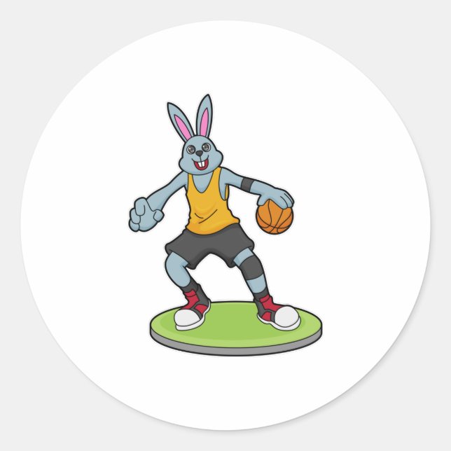Sticker Rond Lapin comme joueur de basket-ball avec basket-ball (Devant)
