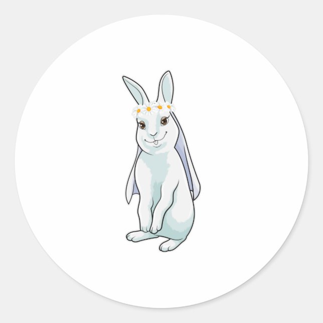 Sticker Rond Lapin comme mariée avec couronne de fleurs (Devant)