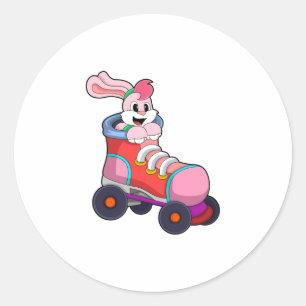 Sticker Rond Lapin comme Patineur Inline avec Patins Inline