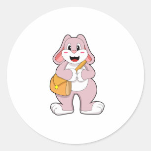 Sticker Rond Lapin comme randonneur avec sac