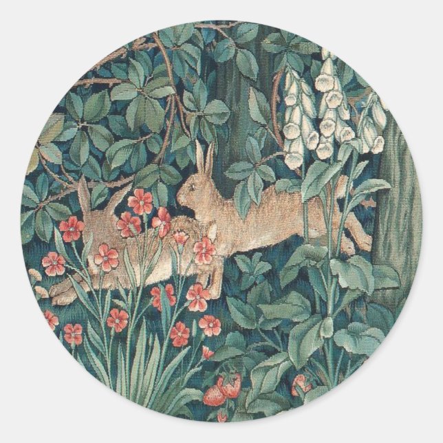 Sticker Rond Lapin Dans La Forêt - William Morris (Devant)