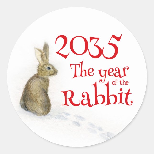 Sticker Rond Lapin dans l'année de neige du lapin (Devant)