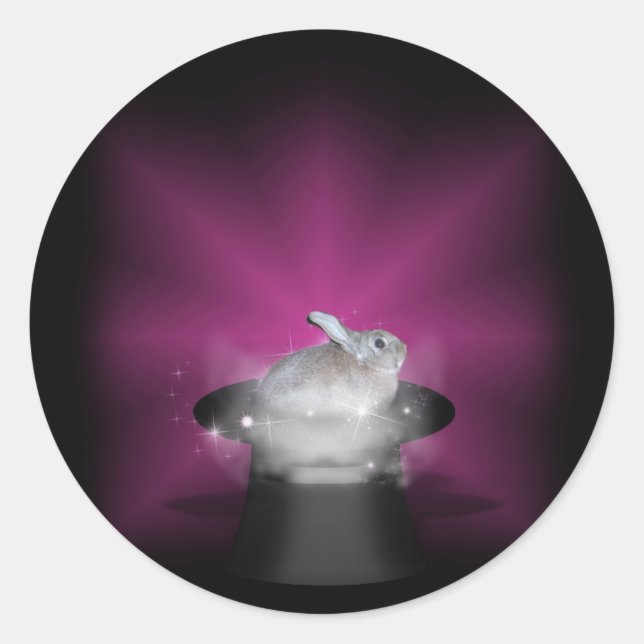 Sticker Rond Lapin dans le Casquette magique (Devant)