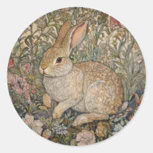 Sticker Rond Lapin dans un jardin anglais style William Morris