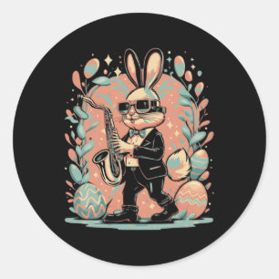 Sticker Rond Lapin de jour de Pâques Jazz Saxophone 