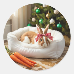 Sticker Rond Lapin de Noël