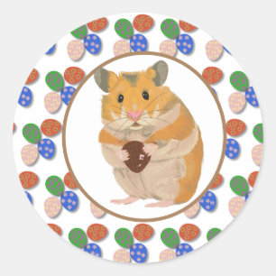 Sticker Rond Lapin de Pâques au oeufs en chocolat