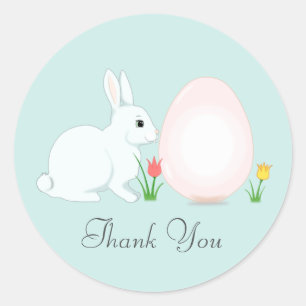 Sticker Rond Lapin de Pâques avec œuf Merci