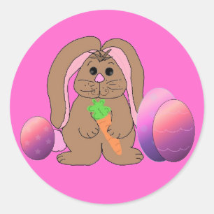 Sticker Rond Lapin De Pâques Avec Oeufs
