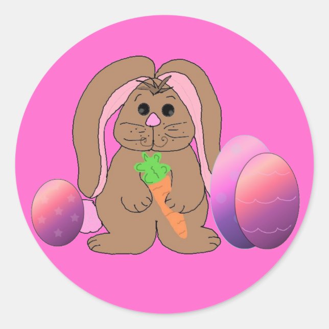 Sticker Rond Lapin De Pâques Avec Oeufs (Devant)