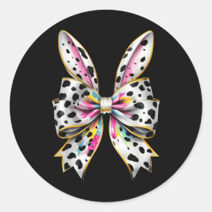 Sticker Rond Lapin de Pâques Coquette Bow Bonne fille de Pâques