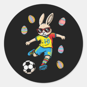 Sticker Rond Lapin de Pâques Coup de Pied de Football pour Garç