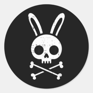 Sticker Rond Lapin de Pâques Crâne Os Croix Lapin Gothique Homm