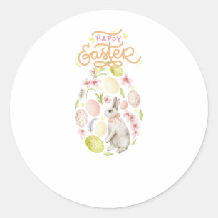 Sticker Rond Lapin de Pâques et œufs à l'aquarelle